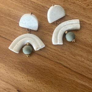 White and Green Geometric Earrings